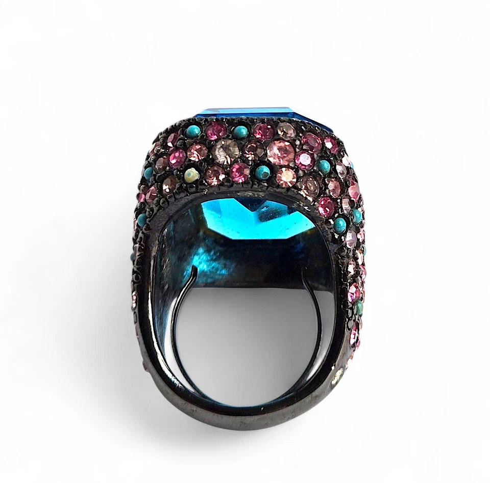 Kenneth Lane Crystal Cocktail Statement Ring Pavé Stones Gunmetal *PLEASE READ* - Image 3 of 4