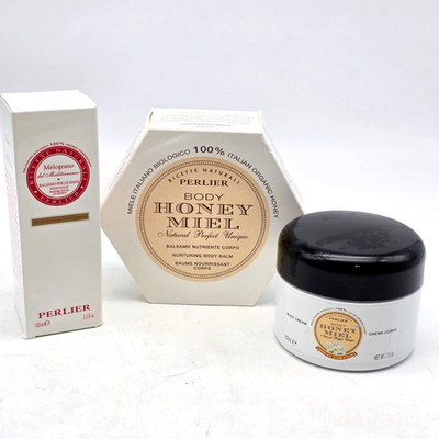 Perlier Body Honey Miel Bath Shower Cream, Body Balm, Hand Cream Set of 3 NEW