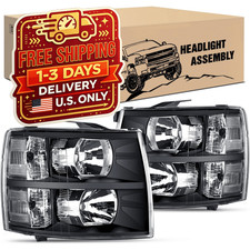 Black Headlights Assembly for 2007-2013 Chevy Silverado 1500 Pair