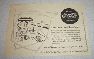 Jahr 1955 orig. Reklame Werbung Coca Cola ... Zwischen zwei Terminen