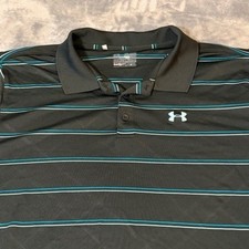 Under Armour Mens HeatGear Striped Polo Shirt Black Teal Short Sleeve 2XL