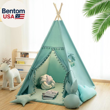 Teepee Tent for Kids with Mat, Star Lights, Carry Case, Cotton Canvas Playhouse,