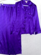 Victoria Secret Satin Pajama Set Sz S Purple Logo Long Sleeve button front top