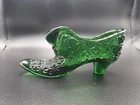 Fenton Vintage Green Daisy And Button Pattern Glass Slipper Shoes Boot 6"×3"×1¼"