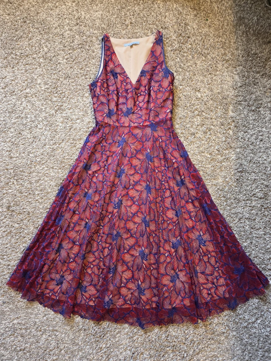 antonio melani blue lace dress Antonio Melani White Blue Floral Smocked Bodice Off the Shoulder Dress –  The Saved Collection main image 1