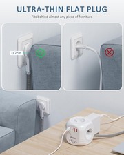 Spina Piatta Salvaspazio 4 In 1 Con 2 USB E Type-C – 180° Rotante, 10A 250V, Design Sottile Per Dietro TV E Scrivanie (2 Pezzi, Bianco)