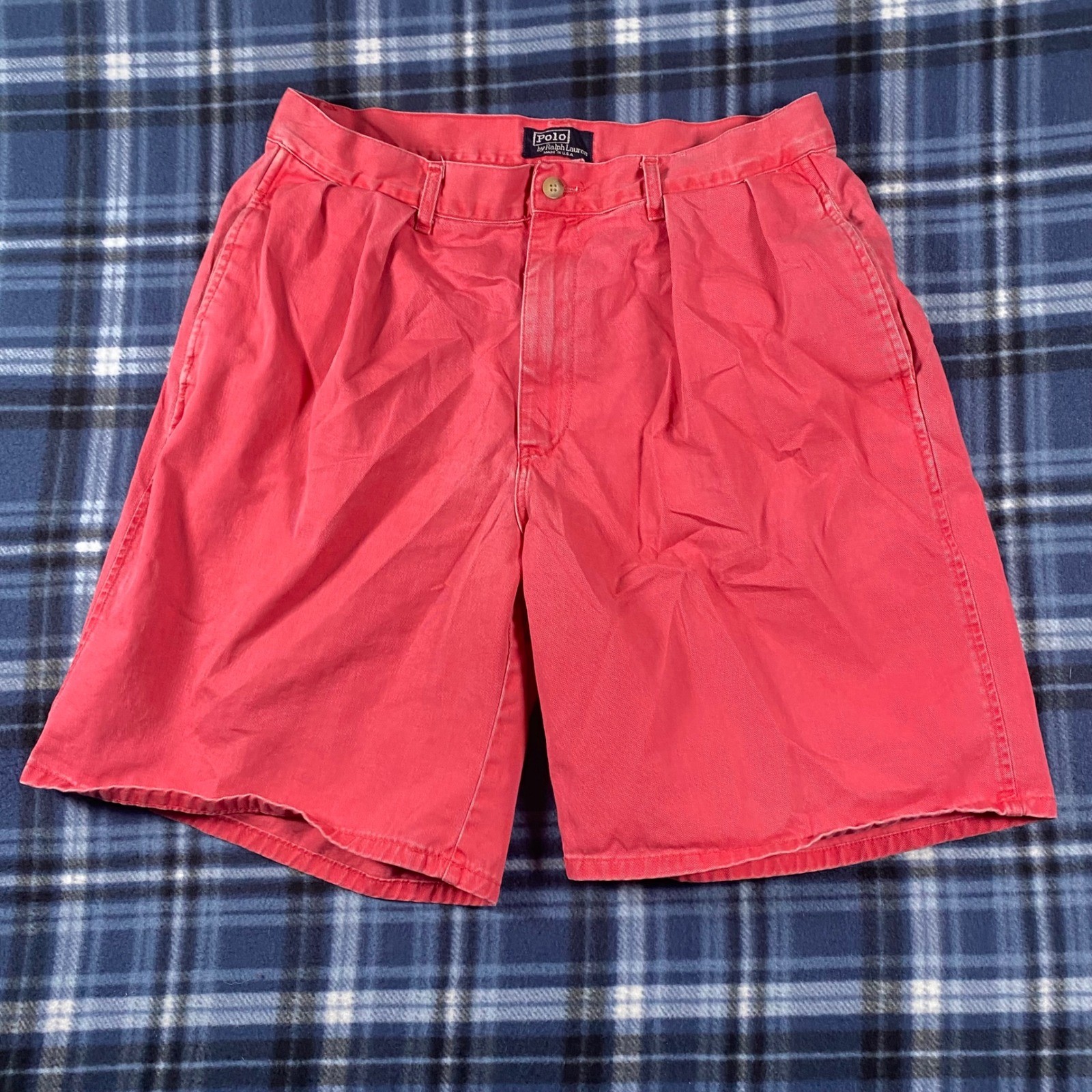 Vintage Polo Ralph Lauren Chino Shorts Mens 32 Red Pleated Cotton Made in USA