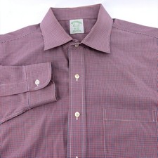 Brooks Brothers Mens 16.5 L Red Blue White Micro Check Cotton Button Down Shirt