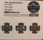 Limited Edition~1943~NGC Graded PDS Steel Penny Mint Set~MS64~Pristine And Rare