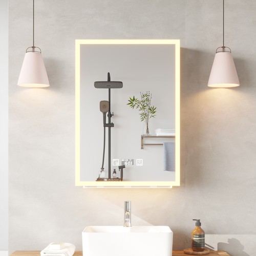 LED Bathroom Mirror Cabinet 3 Colors LED With Shaver Socket Storage/Lights Touch - Picture 1 of 10