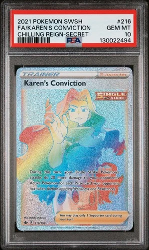 Karen's Conviction (Secret) 216/198 Swsh06: Sword & Shield - Chilling PSA 10