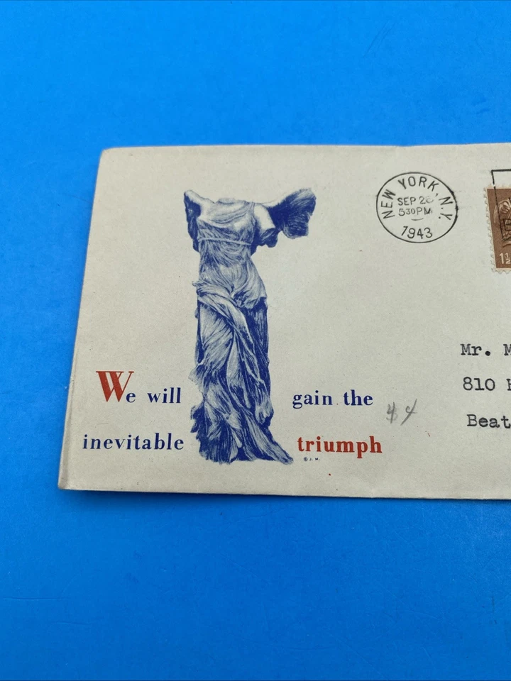 1943 WWII Minkus Winged Victory cachet We will gain the inevitable triumph NY - Image 2 of 4