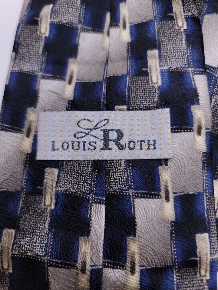 Мужской официальный галстук Louis Roth 64 дюйма Lx4 дюйма W темно-синий/бежевый галстук - Изображение 3 из 4