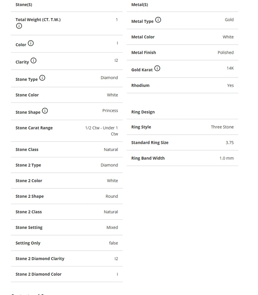 Anillo de diamantes de corte precio de oro blanco de 14 quilates - peso de diamante de 1 quilate talla 8 certificado Costco Foto 2 de 4