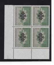 Saarland Mi 437 postfrisch Viererblock - unten links - Turnen Turnerkreuz