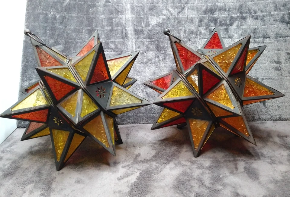 Juego de 2 candelabros candelabros marroquíes de 14" para colgar estrellas Foto 3 de 4