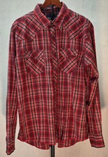 Wrangler Men's XL Western Pearl Snap Shirt Plaid Long Sleeve Red Black Rodeo