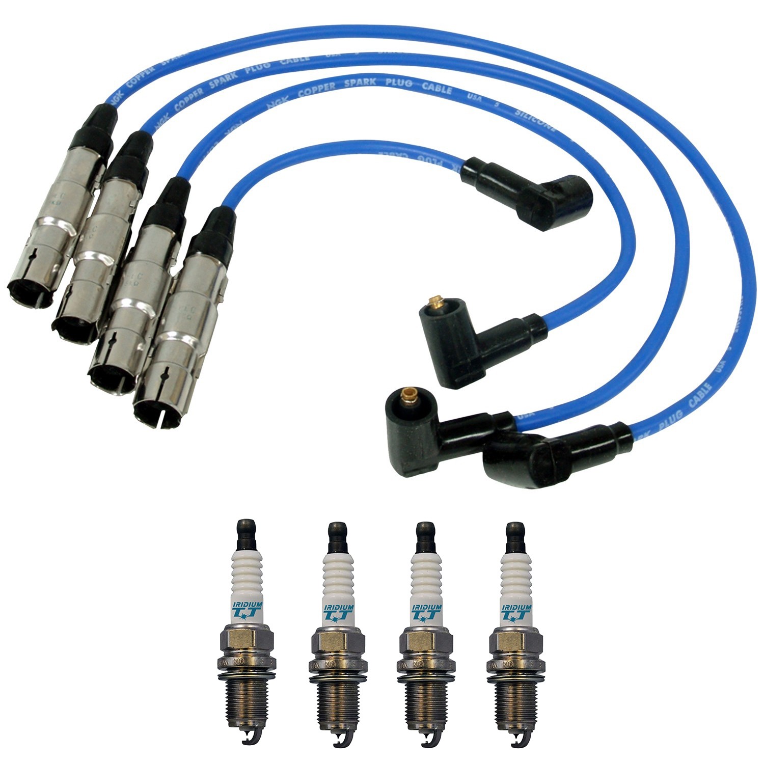 NGK Wire Set  Denso 4 Iridium TT Spark Plugs Kit for Beetle Golf Jetta 2.0 L4