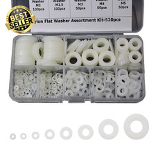 520pcs White Nylon Flat Washer Assortment Kit M2–M10 for Screws Bolts