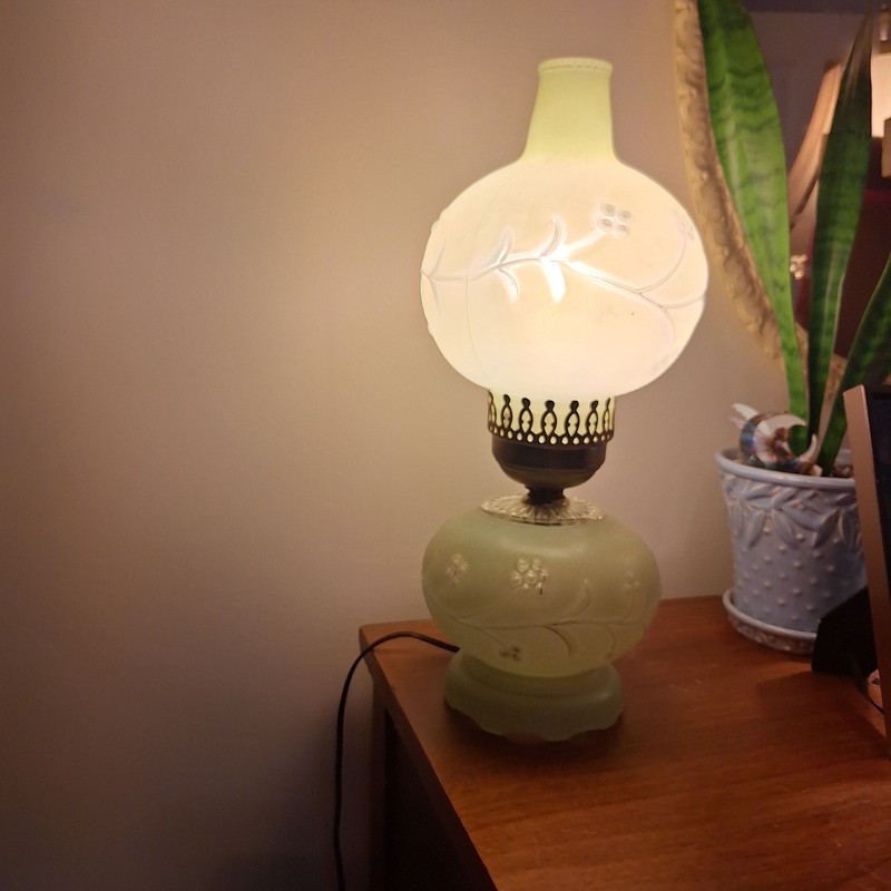 Antique Gone with the Wind Lamp Frosted Green 1930s