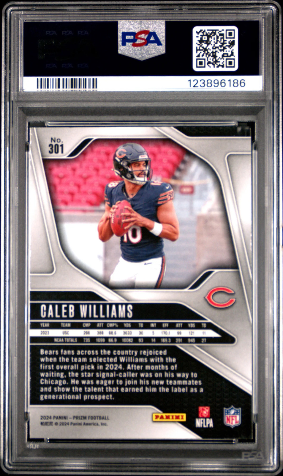 2024 Panini Prizm Caleb Williams #301 Rookie PSA 9 view 2