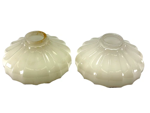 PAIR VTG 7" Ribbed Milk Glass Pendant Light Lamp Shade 2” Fitter Deco Nouveau