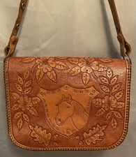 VTG Western Horse Equestrian Hand Tooled Embossed Leather Purse Bag