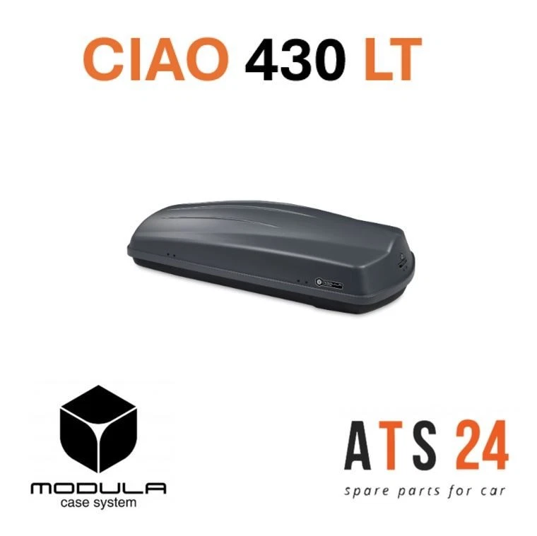 BOX BAULETTO DA TETTO AUTO 430 LT GRIGIO OPACO BOX MODULA CIAO 139X71X48 75KG