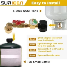 QCC1 Propane Refill Elbow Adapter with Tank Level Gauge for Camping Grill Bottle