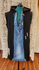 Upcycled Handmade Loose Fit Midi Sweatshirt/Denim Tunic - size M/L