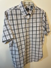 Chaps Men's Size L Dress Shirt Short Sleeve Black White Button Down Shirt