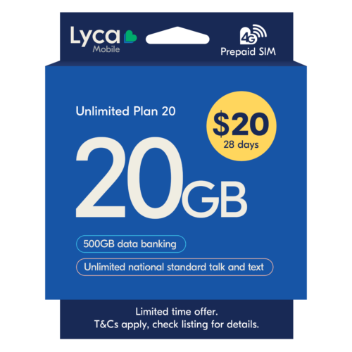 Lyca Mobile Unlimited 20 Prepaid SIM 20GB $20 for $5