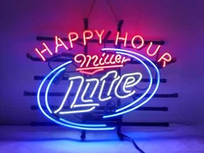 New Miller Lite Happy Hour 19"x15" Neon Light Sign Beer Bar Real Glass Artwork