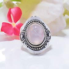 Natural Rose Quartz Gemstone 925 Sterling Silver Ring Oxidize Jewelry Gift.
