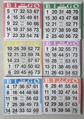 600 PAPER Bingo Cards by American Games Square 1 On Single Sheets 6 Asst Colors