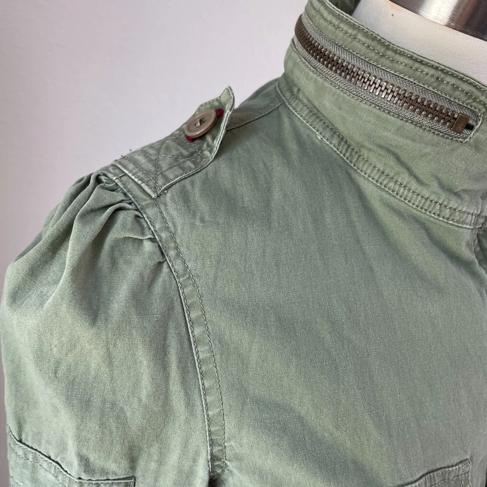 Love from YA-YA Mujer Grande Verde Utilidad Chaqueta Bolsillos Capucha Oculta Foto 2 de 4