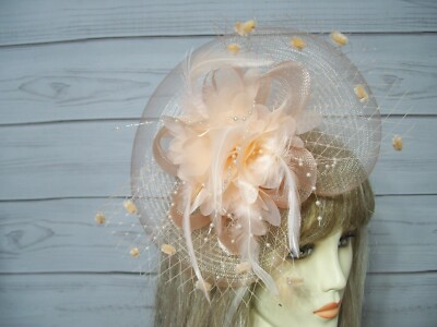 Vintage-Inspired Hat Peach Fascinator Kentucky Derby, Easter, Garden Party style SD511( Peach+more Colors Options )kentucky Derby Hat, Church  main image 2