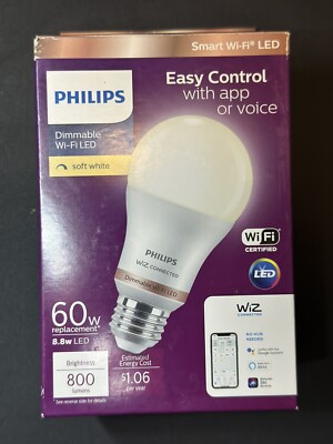 Philips Soft White A19 LED 60W Equivalent Dimmable Smart Wi-Fi Wiz Connected
