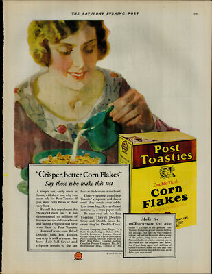 1927 Post Toasties Corn Flakes Cereal Milk Vintage Print Ad 3881