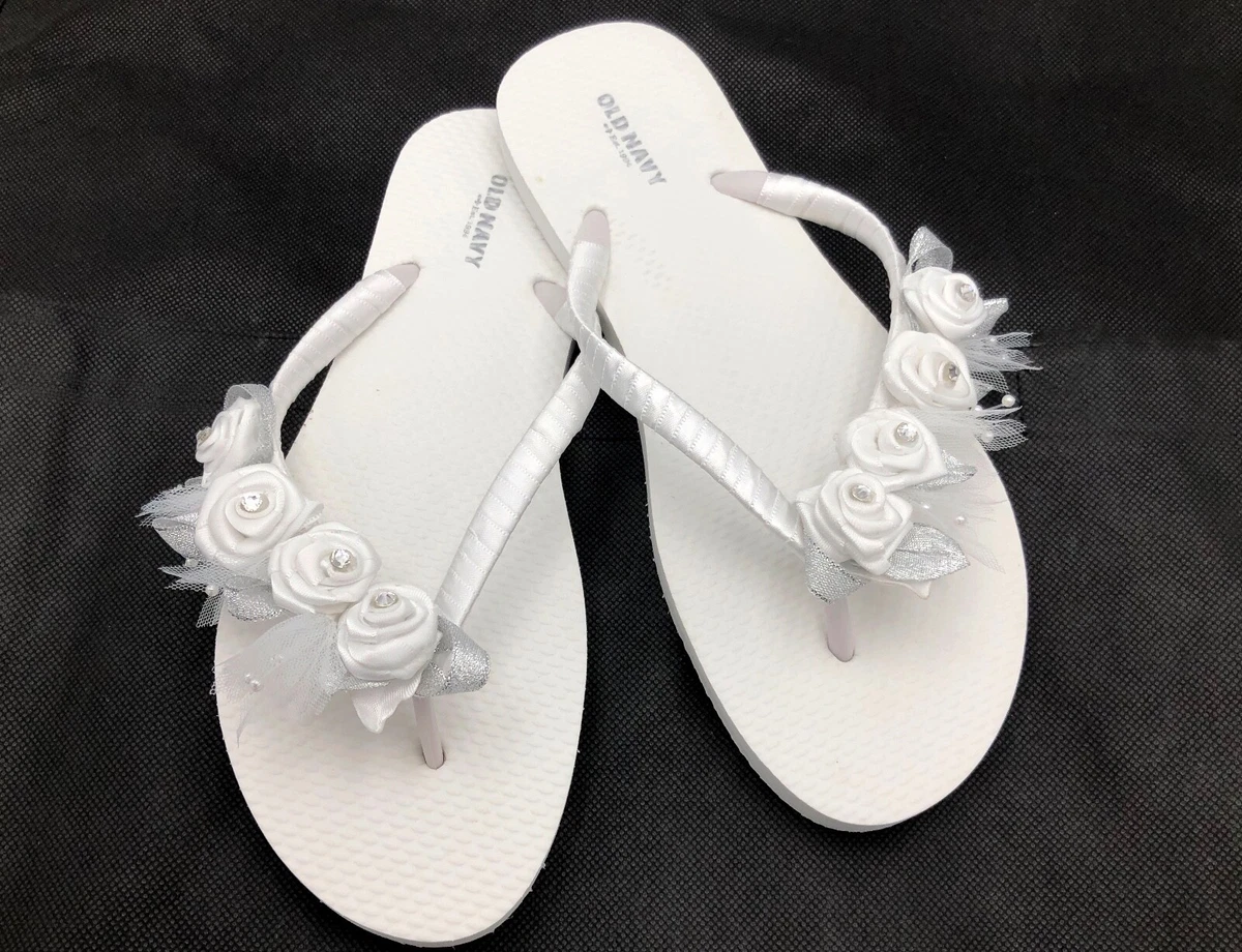 White Bridal Flip Flops Flower Girl Flip Flops Wedding Flip Flops