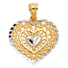 Small Tiny 14k Gold Heart Shape Love Milgrain Charm Pendant For Necklace Chain