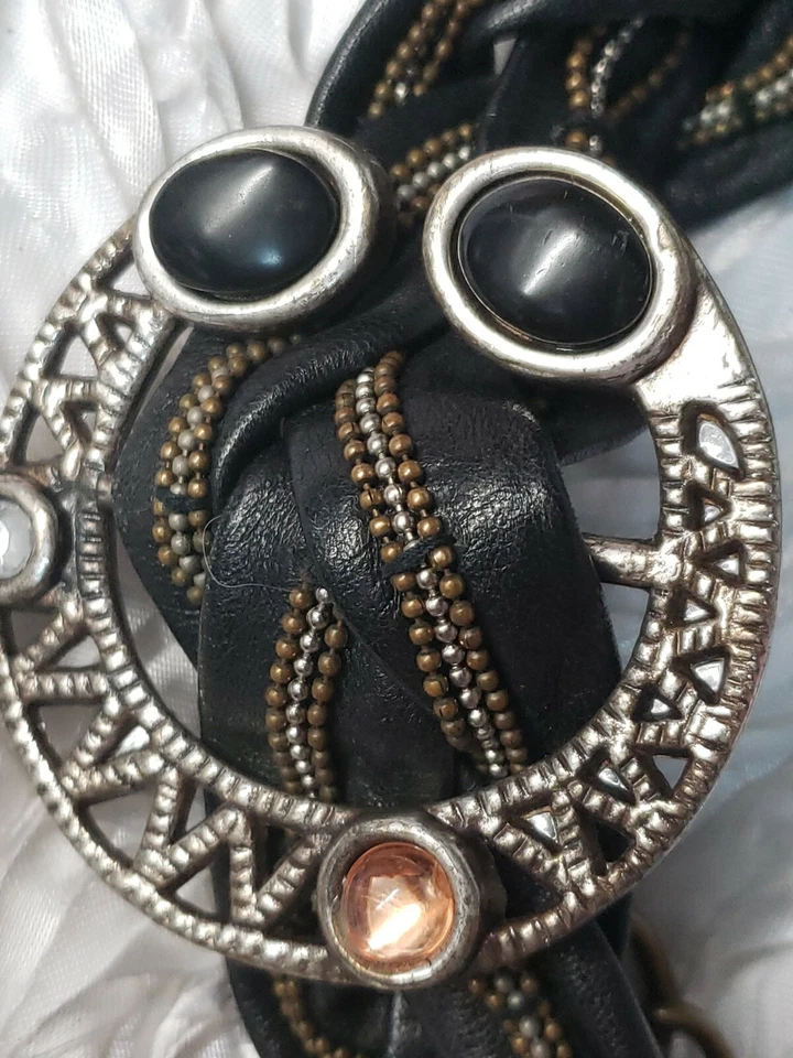 "Cinturón Chicos tono plata cuero vegano cadena ajustable con cuentas 24"" a 40""" Foto 4 de 4