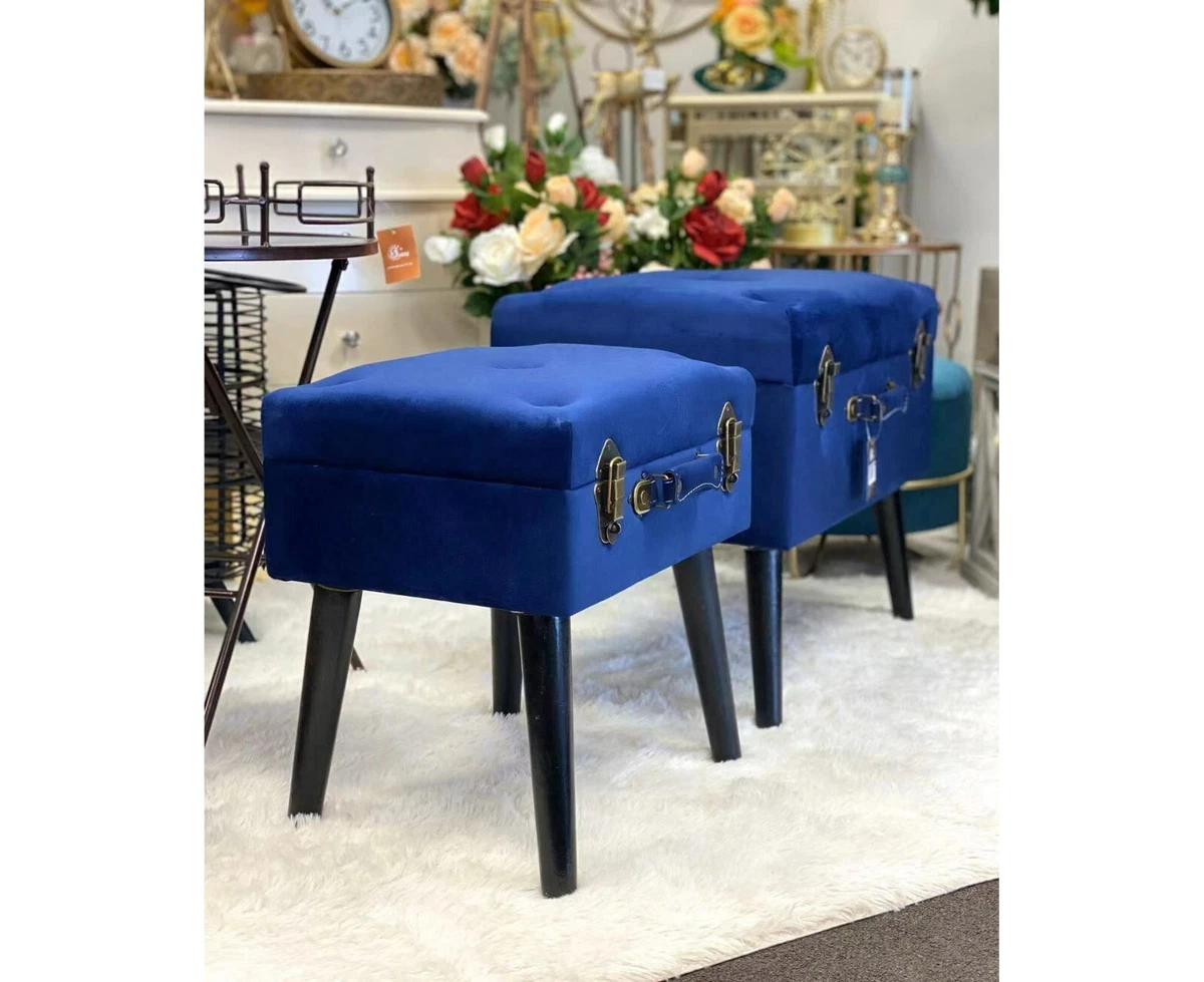 S2 Premium Velvet Navy Blue Suitcase Storage Stool Trunk Legs