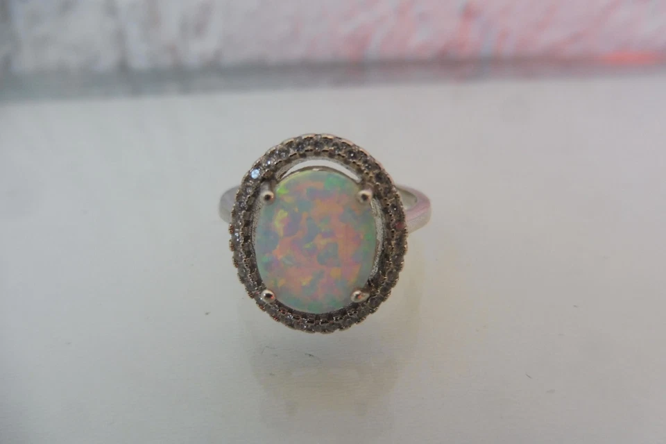 Anello Argento, Elegante, 925 Argento Con Chiaro Opale E Feinen Pietre - Immagine 2 di 4