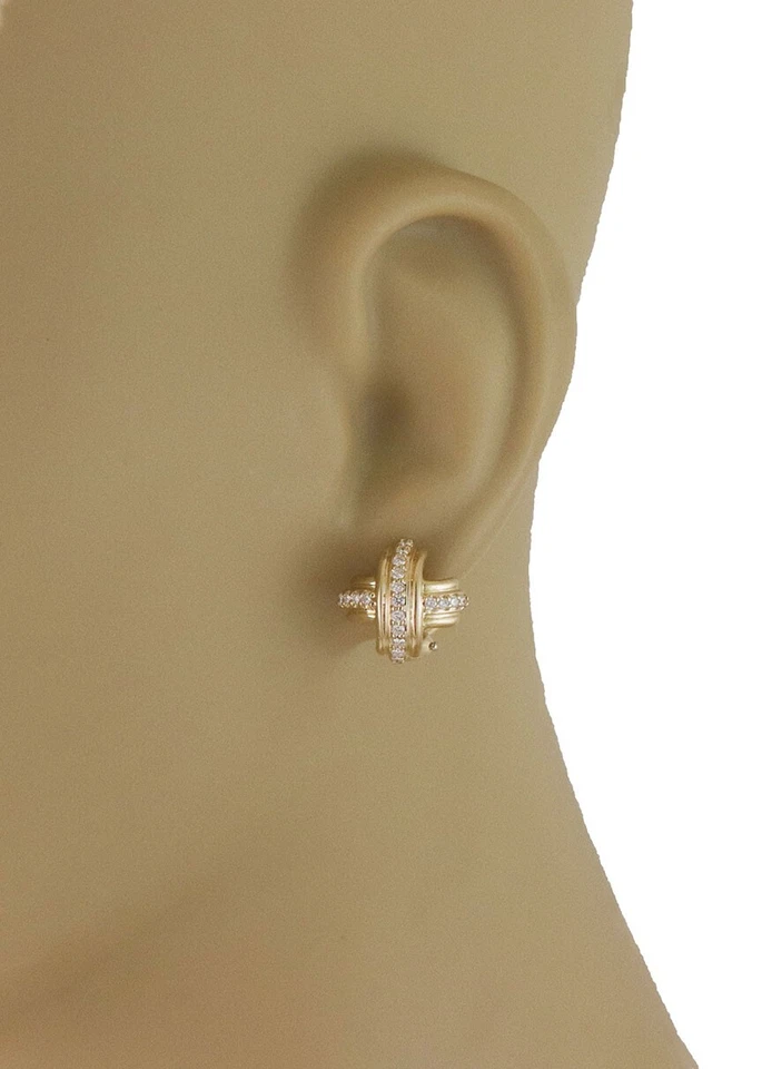 Tiffany & Co. Signature X Gold Earrings Diamond 18k Yellow Post Clip Style - Image 2 of 4