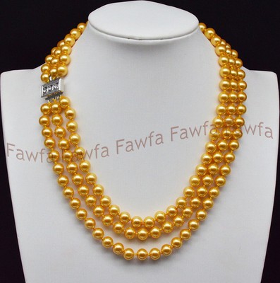 Pretty 3 Rows 8mm Multi-Color South Sea Shell Pearl Round Beads Necklace 18-20''