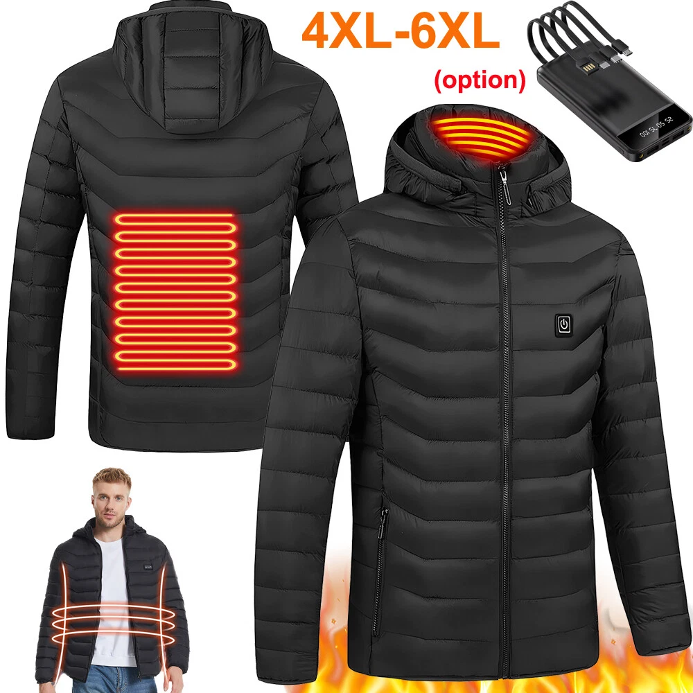 2 Areas Electric USB Heated Jacket Men Women Heating Thermal Coat Warmer Battery