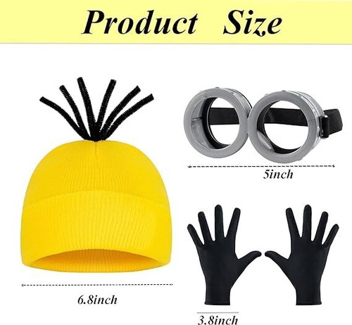 Minions Cosplay Costume Adults Kids Fancy Dress Beanie Glove Glasses Halloween - Picture 2 of 9