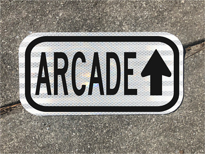 ARCADE road sign  12''x6''- DOT style game room video games 80's pac man galaga up