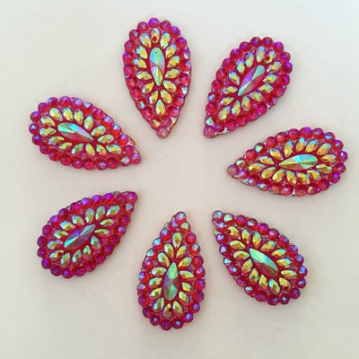 10PCS 16*28mm AB Drop Flatback Resin Teardrop Rhinestone Wedding Buttons 2 hole